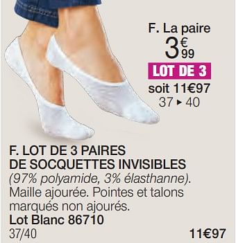 Promoties Lot de 3 paires de socquettes invisibles - Huismerk - Damart - Geldig van 01/04/2024 tot 30/06/2024 bij Damart