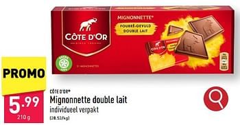 Promotions Mignonnette double lait - Cote D'Or - Valide de 29/04/2024 à 05/05/2024 chez Aldi