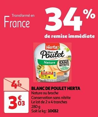 Promoties Blanc de poulet herta - Herta - Geldig van 23/04/2024 tot 28/04/2024 bij Auchan