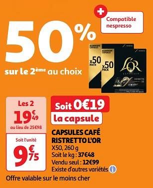 Promoties Capsules café ristretto l`or - Douwe Egberts - Geldig van 23/04/2024 tot 28/04/2024 bij Auchan