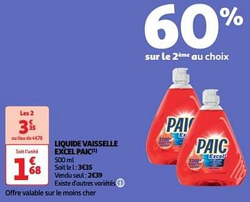 Promoties Liquide vaisselle excel paic - Paic - Geldig van 23/04/2024 tot 28/04/2024 bij Auchan