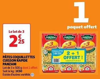Promoties Pâtes coquillettes cuisson rapide panzani - Panzani - Geldig van 23/04/2024 tot 28/04/2024 bij Auchan