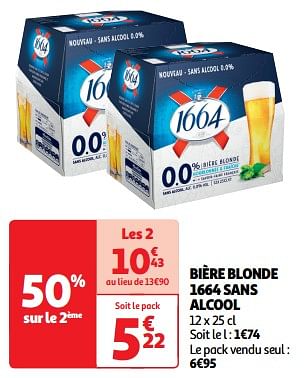 Promoties Bière blonde 1664 sans alcool - Kronenbourg - Geldig van 23/04/2024 tot 28/04/2024 bij Auchan