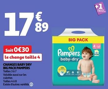 Promoties Changes baby dry big pack pampers - Pampers - Geldig van 23/04/2024 tot 28/04/2024 bij Auchan