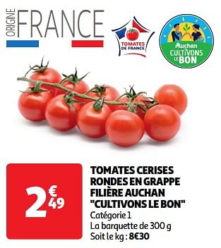 Promoties Tomates cerises rondes en grappe filière auchan cultivons le bon - Huismerk - Auchan - Geldig van 23/04/2024 tot 28/04/2024 bij Auchan