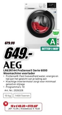 Aeg lr63r144 prosense serie 6000 wasmachine voorlader-AEG