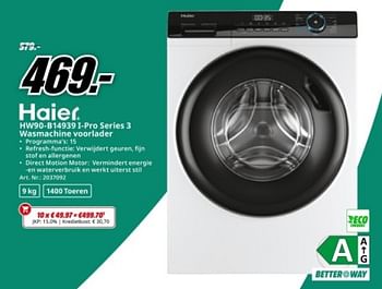 Promotions Haier hw90-b14939 i-pro series 3 wasmachine voorlader - Haier - Valide de 22/04/2024 à 28/04/2024 chez Media Markt