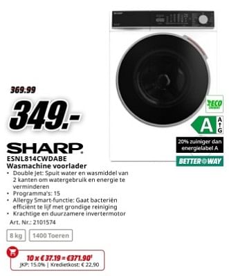 Promoties Sharp esnl814cwdabe wasmachine voorlader - Sharp - Geldig van 22/04/2024 tot 28/04/2024 bij Media Markt
