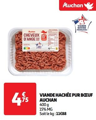 Promoties Viande hachée pur boeuf auchan - Huismerk - Auchan - Geldig van 23/04/2024 tot 28/04/2024 bij Auchan