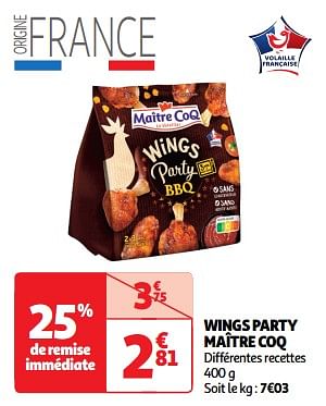 Promoties Wings party maître coq - Maitre Coq - Geldig van 23/04/2024 tot 28/04/2024 bij Auchan