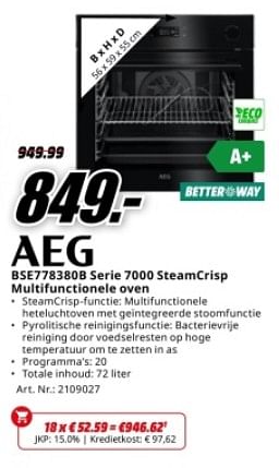 Promotions Aeg bse778380b serie 7000 steamcrisp multifunctionele oven - AEG - Valide de 22/04/2024 à 28/04/2024 chez Media Markt