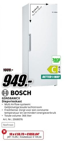 Promoties Bosch gsn58awcv diepvrieskast - Bosch - Geldig van 22/04/2024 tot 28/04/2024 bij Media Markt