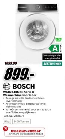 Promotions Bosch wgb2440mfg serie 8 wasmachine voorlader - Bosch - Valide de 22/04/2024 à 28/04/2024 chez Media Markt