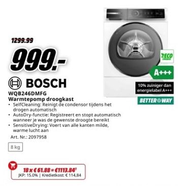 Promoties Bosch wqb246dmfg warmtepomp droogkast - Bosch - Geldig van 22/04/2024 tot 28/04/2024 bij Media Markt