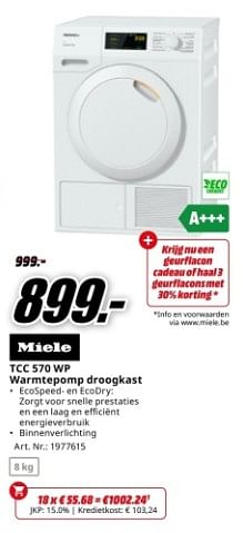Promotions Miele tcc 570 wp warmtepomp droogkast - Miele - Valide de 22/04/2024 à 28/04/2024 chez Media Markt