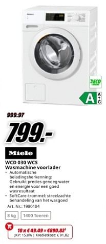 Promotions Miele wcd 030 wcs wasmachine voorlader - Miele - Valide de 22/04/2024 à 28/04/2024 chez Media Markt