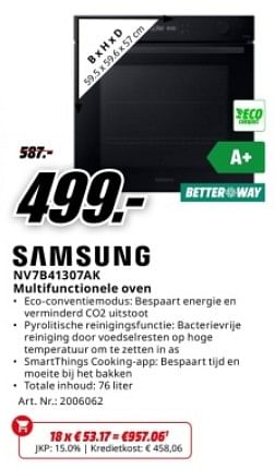 Promotions Samsung nv7b41307ak multifunctionele oven - Samsung - Valide de 22/04/2024 à 28/04/2024 chez Media Markt
