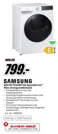Samsung wd10t754abt-s2 quickdrive was-droogcombinatie-Samsung