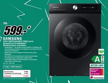 Promotions Samsung ww11bb704agbs2 7000 serie bespoke ai ecobubble wasmachine voorlader - Samsung - Valide de 22/04/2024 à 28/04/2024 chez Media Markt