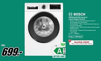 Promoties Bosch wgg244f3fg serie 6 lave-linge frontal - Bosch - Geldig van 22/04/2024 tot 28/04/2024 bij Media Markt