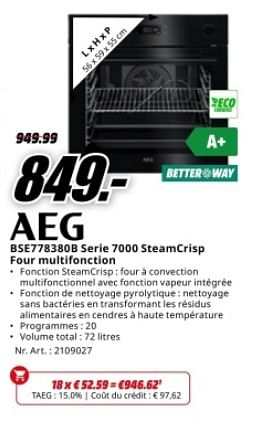Promoties Aeg bse778380b serie 7000 steamcrisp four multifonction - AEG - Geldig van 22/04/2024 tot 28/04/2024 bij Media Markt