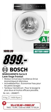 Promoties Bosch wgb2440mfg serie 8 lave-linge frontal - Bosch - Geldig van 22/04/2024 tot 28/04/2024 bij Media Markt
