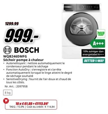 Promoties Bosch wqb246dmfg séchoir pompe à chaleur - Bosch - Geldig van 22/04/2024 tot 28/04/2024 bij Media Markt