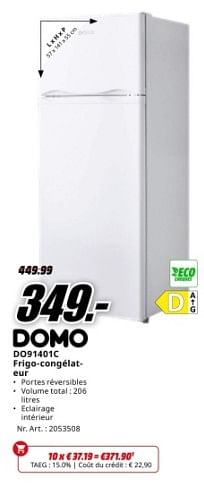 Promoties Domo do91401c frigo-congélateur - Domo - Geldig van 22/04/2024 tot 28/04/2024 bij Media Markt