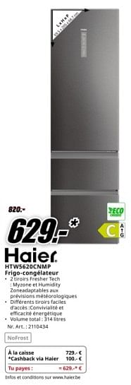 Promoties Haier htw5620cnmp frigo-congélateur - Haier - Geldig van 22/04/2024 tot 28/04/2024 bij Media Markt
