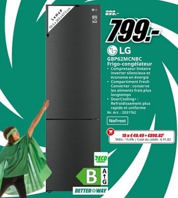 Promoties Lg gbp62mcnbc frigo-congélateur - LG - Geldig van 22/04/2024 tot 28/04/2024 bij Media Markt