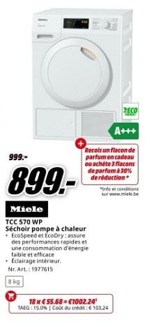 Promoties Miele tcc 570 wp séchoir pompe à chaleur - Miele - Geldig van 22/04/2024 tot 28/04/2024 bij Media Markt