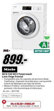 Promotions Miele wcd 330 wcs powerwash lave-linge frontal - Miele - Valide de 22/04/2024 à 28/04/2024 chez Media Markt