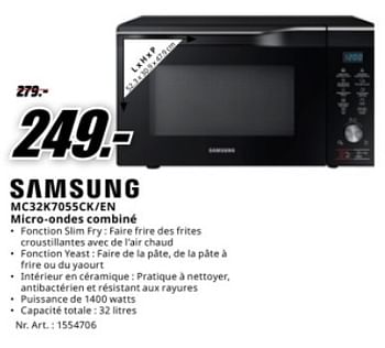 Promotions Samsung mc32k7055ck-en micro-ondes combiné - Samsung - Valide de 22/04/2024 à 28/04/2024 chez Media Markt
