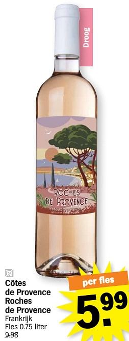 Promoties Côtes de provence roches de provence - Rosé wijnen - Geldig van 22/04/2024 tot 28/04/2024 bij Albert Heijn