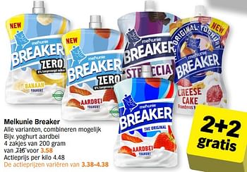 Promoties Melkunie breaker yoghurt aardbei - Melkunie - Geldig van 22/04/2024 tot 28/04/2024 bij Albert Heijn