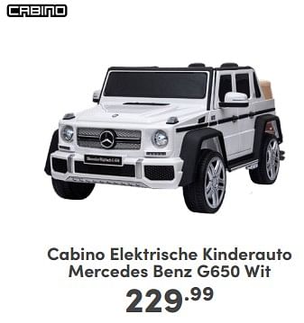 Promoties Cabino elektrische kinderauto mercedes benz g650 wit - Cabino - Geldig van 21/04/2024 tot 27/04/2024 bij Baby & Tiener Megastore