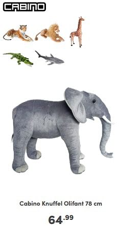 Promoties Cabino knuffel olifant - Cabino - Geldig van 21/04/2024 tot 27/04/2024 bij Baby & Tiener Megastore