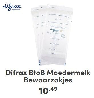Promoties Difrax btob moedermelk bewaarzakjes - Difrax - Geldig van 21/04/2024 tot 27/04/2024 bij Baby & Tiener Megastore