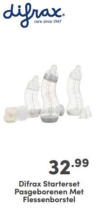 Promoties Difrax starterset pasgeborenen met flessenborstel - Difrax - Geldig van 21/04/2024 tot 27/04/2024 bij Baby & Tiener Megastore