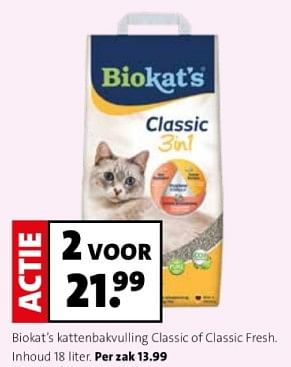 Promotions Biokat’s kattenbakvulling classic of classic fresh - Bio kat`s - Valide de 22/04/2024 à 28/04/2024 chez Intratuin