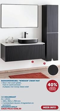 Badkamermeubel windsor zwart mat kolomkast-Huismerk - Zelfbouwmarkt