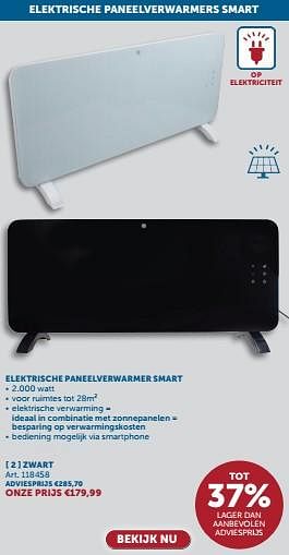 Promotions Elektrische paneelverwarmer smart zwart - Produit maison - Zelfbouwmarkt - Valide de 23/04/2024 à 20/05/2024 chez Zelfbouwmarkt