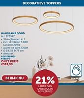 Promoties Hanglamp goud - Huismerk - Zelfbouwmarkt - Geldig van 23/04/2024 tot 20/05/2024 bij Zelfbouwmarkt
