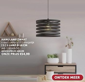 Promoties Hanglamp zwart 1 lamp - Huismerk - Zelfbouwmarkt - Geldig van 23/04/2024 tot 20/05/2024 bij Zelfbouwmarkt