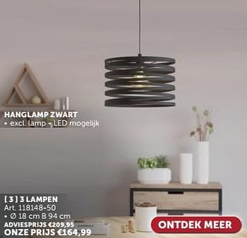 Promoties Hanglamp zwart 3 lampen - Huismerk - Zelfbouwmarkt - Geldig van 23/04/2024 tot 20/05/2024 bij Zelfbouwmarkt