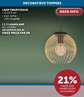 Promoties Hanglamp zwart-goud - Huismerk - Zelfbouwmarkt - Geldig van 23/04/2024 tot 20/05/2024 bij Zelfbouwmarkt