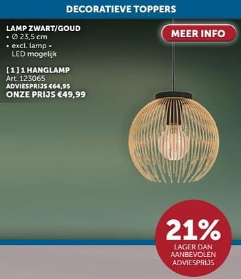Promoties Hanglamp zwart-goud - Huismerk - Zelfbouwmarkt - Geldig van 23/04/2024 tot 20/05/2024 bij Zelfbouwmarkt
