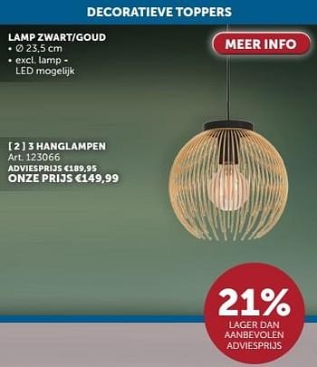 Promoties Hanglampen zwart-goud - Huismerk - Zelfbouwmarkt - Geldig van 23/04/2024 tot 20/05/2024 bij Zelfbouwmarkt