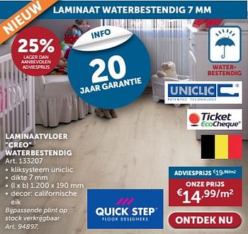 Promotions Laminaatvloer creo waterbestendig - Produit maison - Zelfbouwmarkt - Valide de 23/04/2024 à 20/05/2024 chez Zelfbouwmarkt