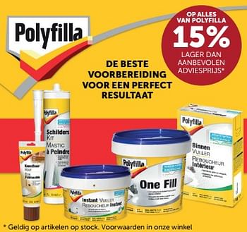 Promotions Op alles van polyfilla 15% lager dan aanbevolen adviesprijs - Polyfilla - Valide de 23/04/2024 à 20/05/2024 chez Zelfbouwmarkt